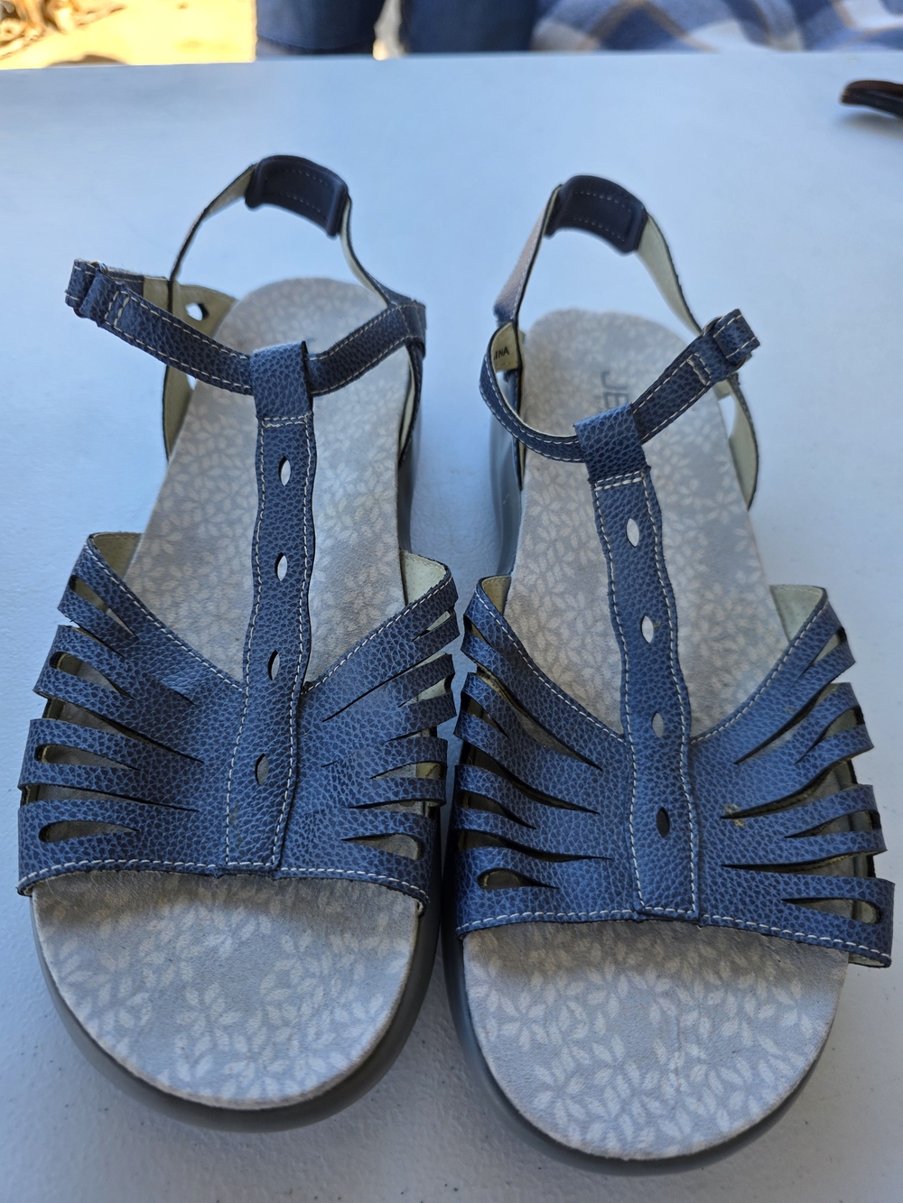 Women’s Blue Cutout T-Strap Comfort Sandals